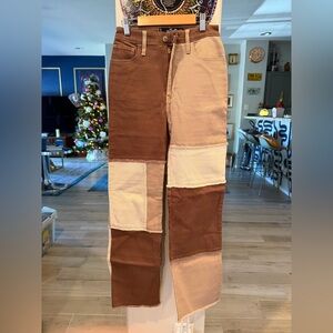 Hollister Brown and Tan Patchwork Women Jeans